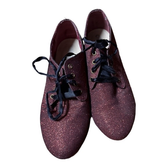 Modesto Red Glitter Oxford Shoes Size 8 – Sparkly Lace-Up Flats Lace Up - Picture 2 of 7